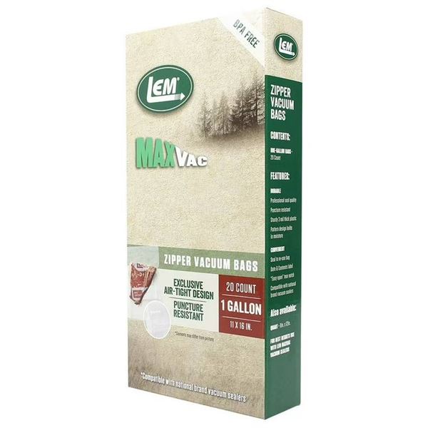 LEM MaxVac Zipper Vacuum Bags – 1 Gallon – BPA-Free – 20 Count