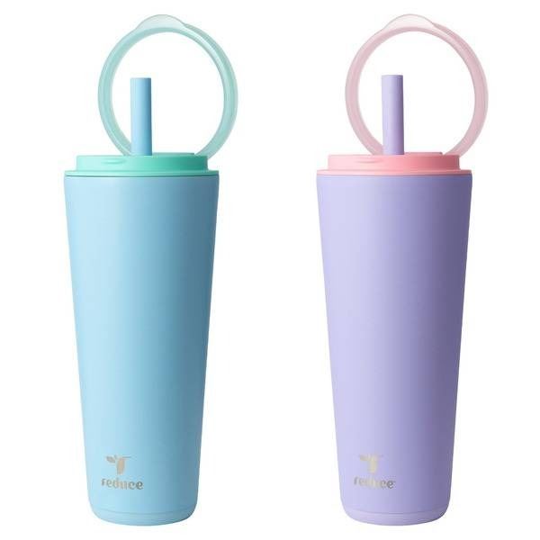 Two Reduce Halo 32 oz Stainless Steel Tumblers with Straws