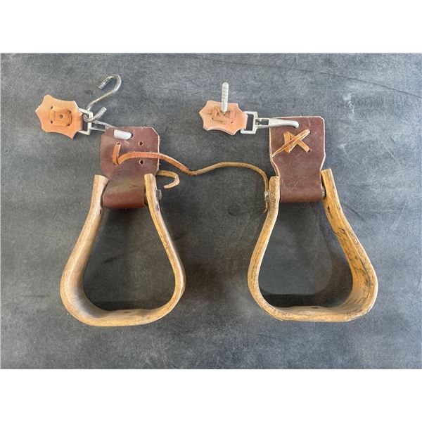 Wooden Western Saddle Stirrups With Leather Accents