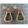 Image 1 : Wooden Western Saddle Stirrups With Leather Accents