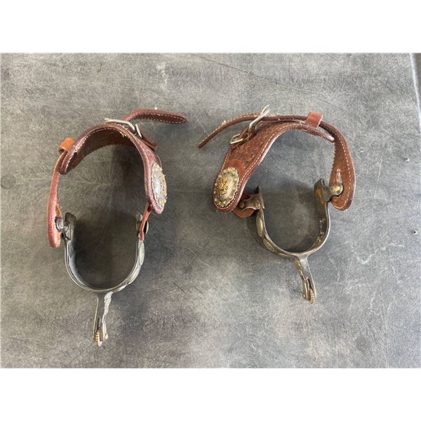 Ornate Western Spurs with Leather Straps