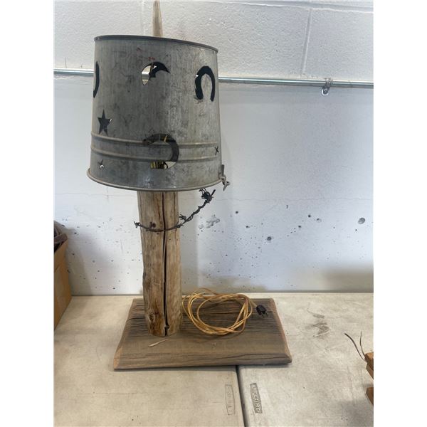 Rustic Table Lamp With Metal Shade And Wooden Base