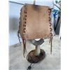 Image 3 : Rustic Horn-Based Lamp With Wooden Leather-Stitched Shade