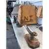 Image 2 : Rustic Table Lamp With Wooden Shade and Horn Accents