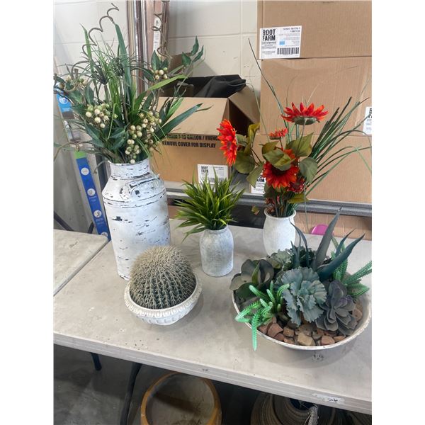 Artificial Plants with Assorted Decorative Vessels