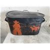 Image 1 : Metal Storage Bin With Western-Themed Painted Design
