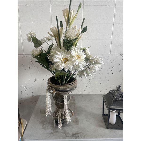 Artificial Floral Arrangement With Twine-Wrapped Stand