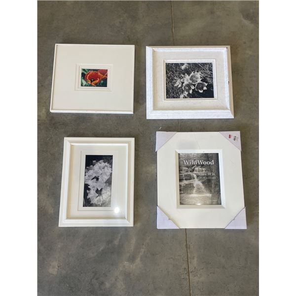 Four Framed Artworks with Various Themes in Matte Frames