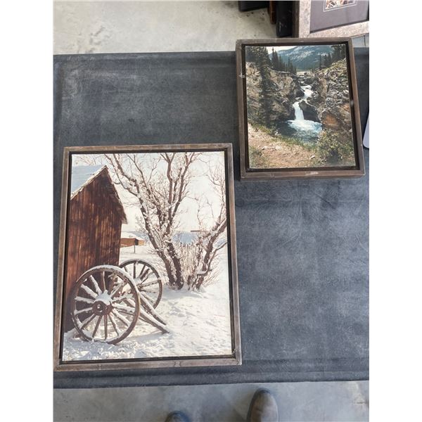 Two Framed Landscape Prints Depicting Rural and Mountain Scenes