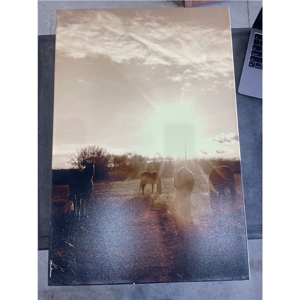 30 x 20 Inch Canvas Artwork Featuring Rural Landscape With Horses