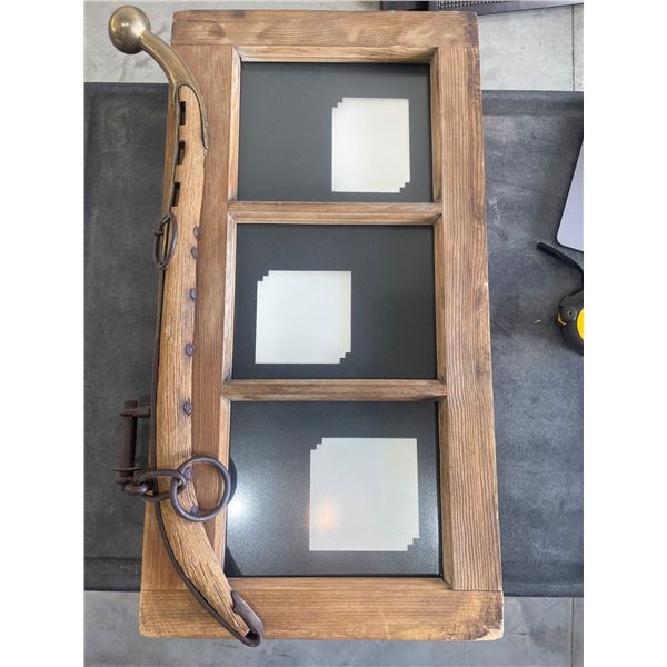 Wooden Multi-Panel Wall-Mounted Display Frame with Attached Metal Accents