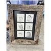 Image 1 : Framed Artwork Featuring Six Sketches of Individuals in Rustic Wood Frame