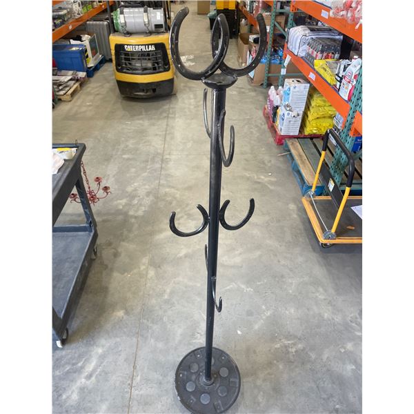 Metal Coat or Hat Rack With Horseshoe Design, 6 Ft Tall