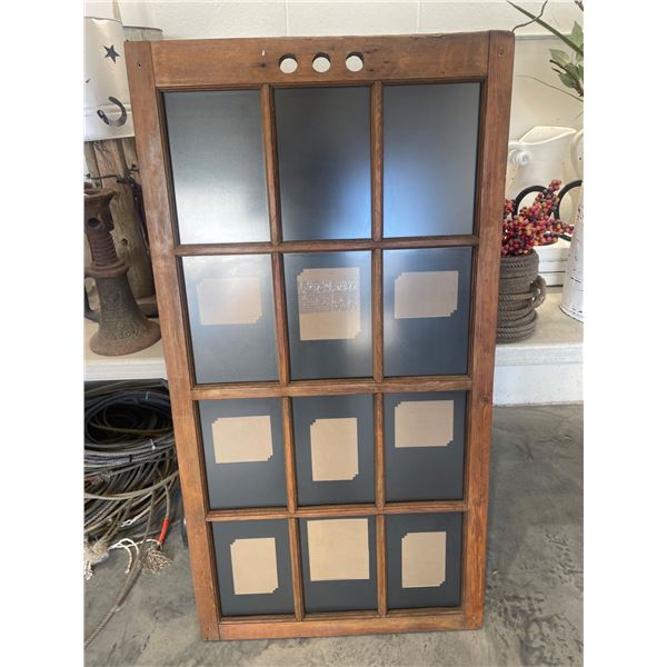 Wood Framed Multipane Window Panel, 55.5 x 25 Inches