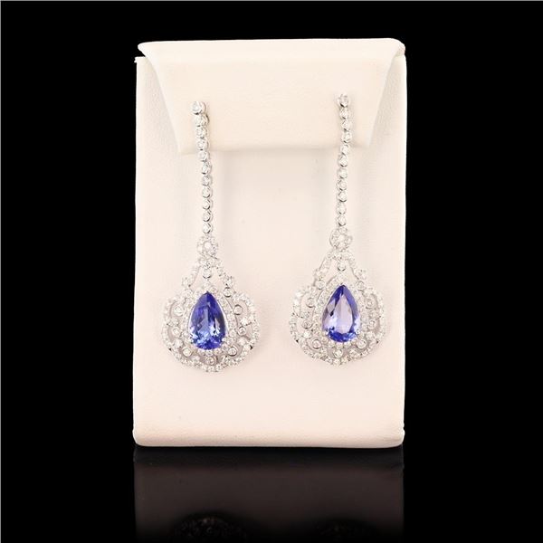 6.74 ctw Tanzanite and 3.35 ctw Diamond 14K White Gold Dangle Earrings