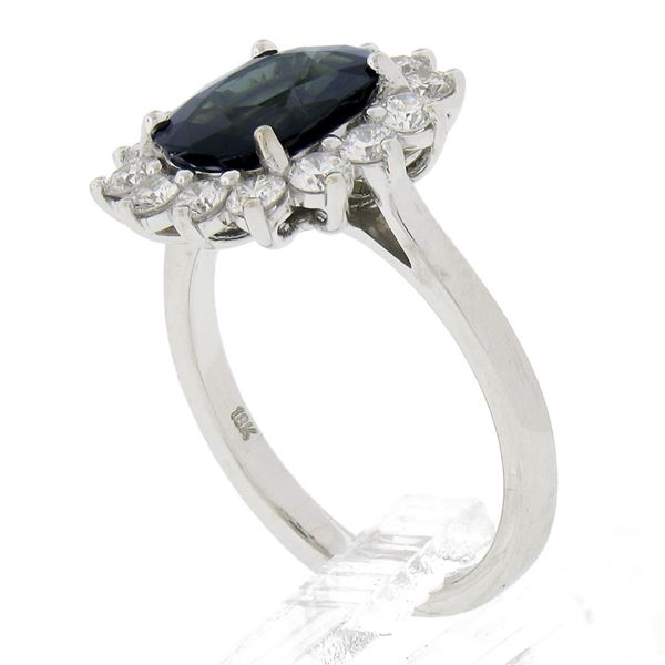 New 18K White Gold 3.22 ctw GIA NO HEAT Cushion Green Sapphire & Diamond Halo Ri