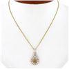 Image 1 : 18K Gold 1.20 ctw White & Yellow Diamond Open Teardrop Dangle Pendant w/ 18" Cha