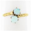 Image 7 : Antique 14K Yellow Gold Dual Round Cabochon Opal Etched Work Petite Bypass Ring