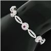 Image 1 : 18k White Gold 6.75" Natural Diamond & Lab Grown Ruby Open Link Tennis Bracelet