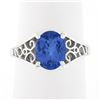 NEW 14k White Gold 1.91 ctw Violet Blue Oval Tanzanite w/ Open Work Sides Ring