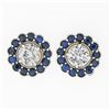 New 14k White Gold 1.51 ctw Diamond Sapphire Halo Milgrain Flower Cluster Earrin