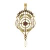 Image 1 : Antique Victorian 10K TT Gold Red Stone Pearl Dangle Open Work Lavalier Pendant