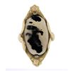 Image 6 : Antique Solid Gold 20x11.8mm Cabochon Prong Moss Agate Solitaire 3D Floral Ring