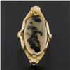 Image 8 : Antique Solid Gold 20x11.8mm Cabochon Prong Moss Agate Solitaire 3D Floral Ring