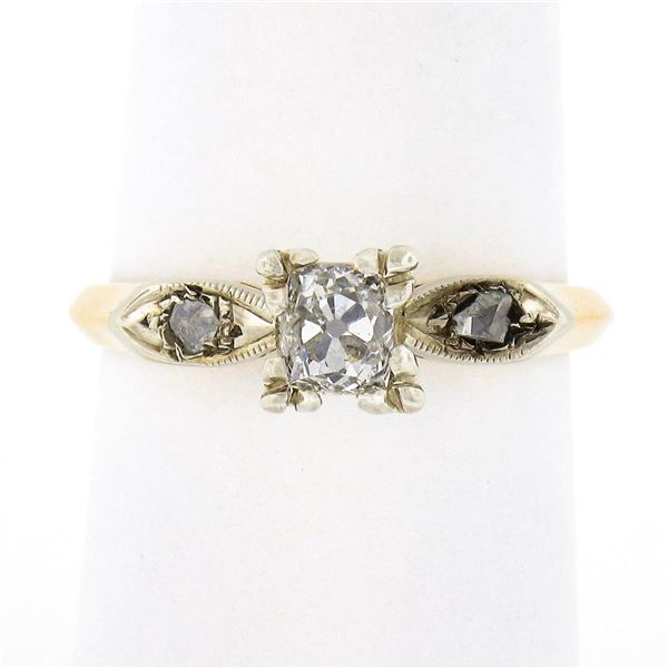 Antique Edwardian 14K TT Gold 0.53 ctw Cushion Peruzzi Cut Diamond Engagement Ri