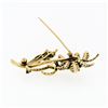Image 5 : Vintage 14k Yellow Gold 1.20 ctw Sapphire & Pearl Detailed Flower Leaf Pin Brooc