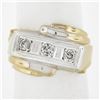 Image 8 : Men's Retro 14k Two Tone Gold 0.25 ctw Old Cut Pave Diamond Bypass Band Ring