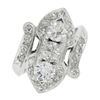 Image 4 : Vintage Platinum 1.95 ctw Large Old European Cut Diamond Bypass Ring w/ Accents
