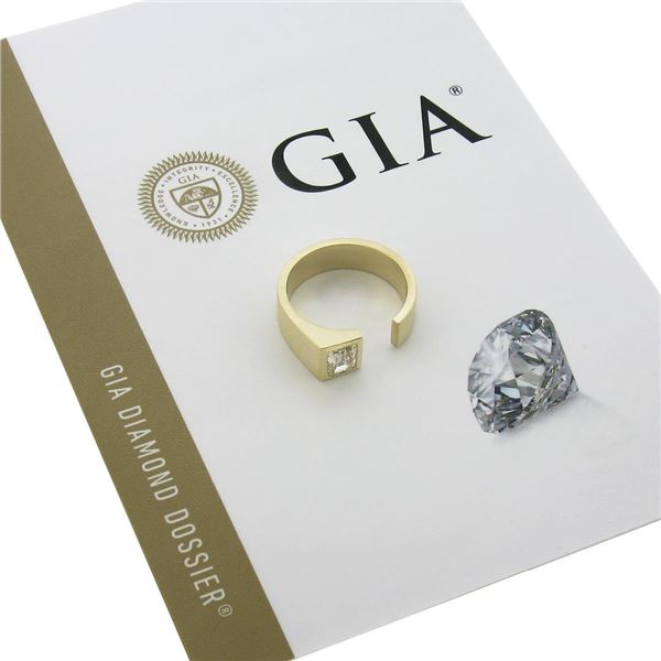 14K Yellow Gold 0.91 ctw GIA Emerald Cut Diamond Brushed Wide Open Wrap Band Rin