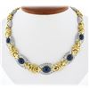 18K TT Gold 38 ctw GIA Bezel Cabochon Sapphire & Pave Diamond Fancy Link Necklac