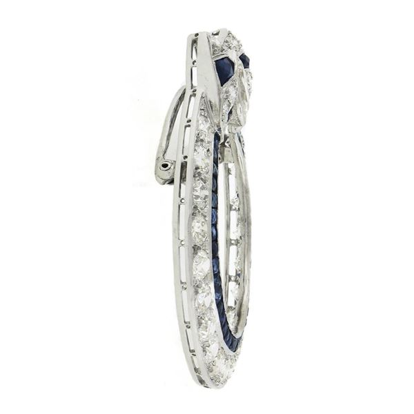 Antique Art Deco Platinum Old Cut Diamond & Sapphire Ribbon Circle Wreath Brooch
