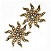 Image 1 : Antique Victorian 14K Yellow Gold Seed Pearl Large Domed Starburst Stud Earrings