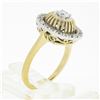 Image 8 : Unique Vintage 14k Two Tone Gold.57 ctw Diamond Halo Open Work Domed Platter Rin