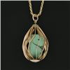 Image 3 : Vintage 14k Gold Tumbled Turquoise Basket Cage Pendant w/ 16" Rope Link Chain