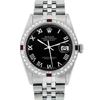 Image 2 : Rolex Mens Stainless Steel Black Roman Diamond & Ruby Datejust Wristwatch 36MM