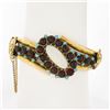 Image 1 : Handmade 14k Gold 7" Opal Garnets & Turquoise Tube Hinged Open Bangle Bracelet