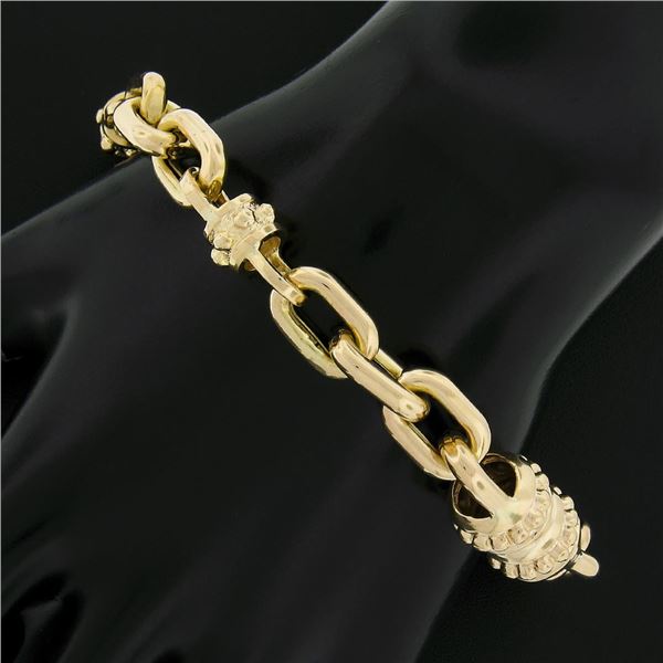 Estate Unisex 14K Gold Long 9" Beaded Sections & Open Cable Link Chain Bracelet