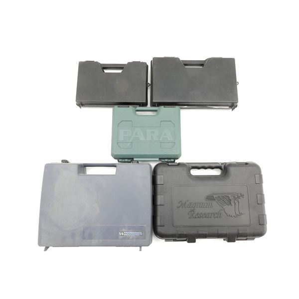 ASSORTED HARD PADDED AND MOLDED HANDGUN CASES LOT