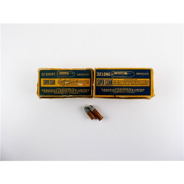 COLLECTIBLE ASSORTED DOMINION .32 SHORT RF AND .32 LONG RF AMMO LOT