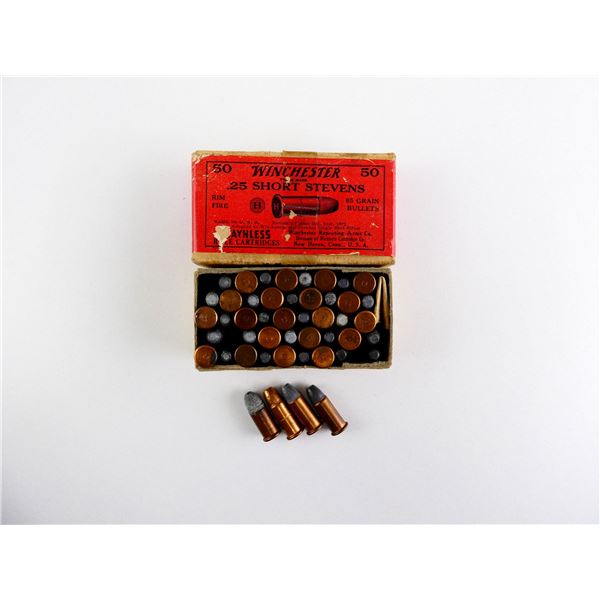 COLLECTIBLE ASSORTED .25 STEVENS SHORT AMMO LOT