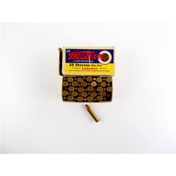 COLLECTIBLE WESTERN .25 STEVENS RF AMMO LOT