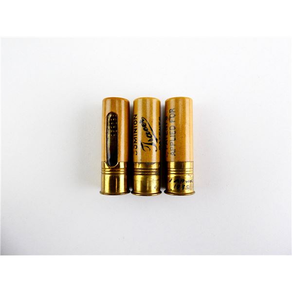 COLLECTIBLE DOMINION 20 GAUGE 2 1/2" TRACER SHOT SHELL AMMO AND DUMMY RND LOT