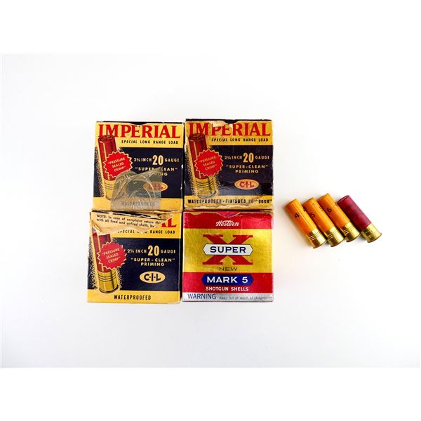 COLLECTIBLE ASSORTED IMPERIAL AND WINCHESTER  20 GAUGE 2 3/4" PAPER SHOT SHELLS AMMO LOT