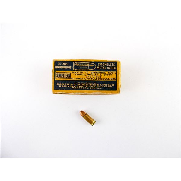 COLLECTIBLE DOMINION .25 COLT AUTO CF AMMO LOT