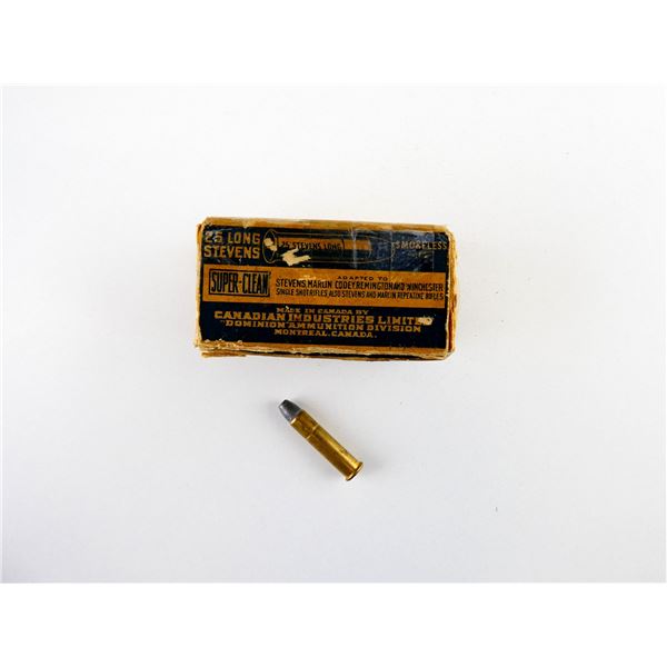 COLLECTIBLE ASSORTED DOMINION .25 STEVENS LONG AMMO LOT