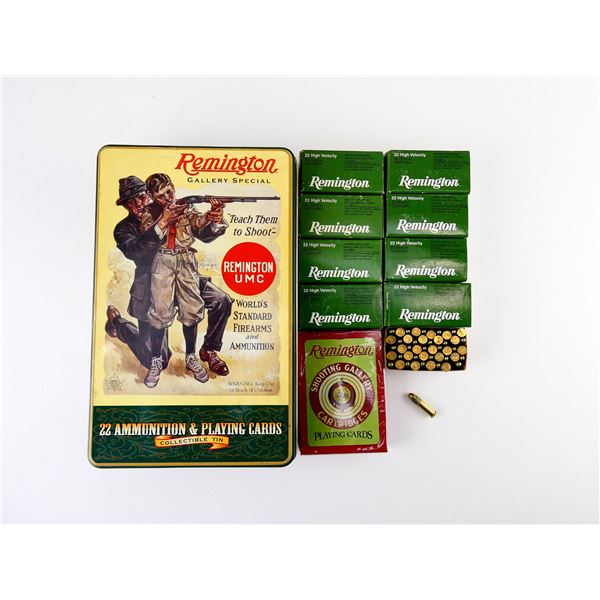 COLLECTIBLE REMINGTON GALLERY SPECIAL .22 LR AMMO AND PLAYING CARDS TIN LOT